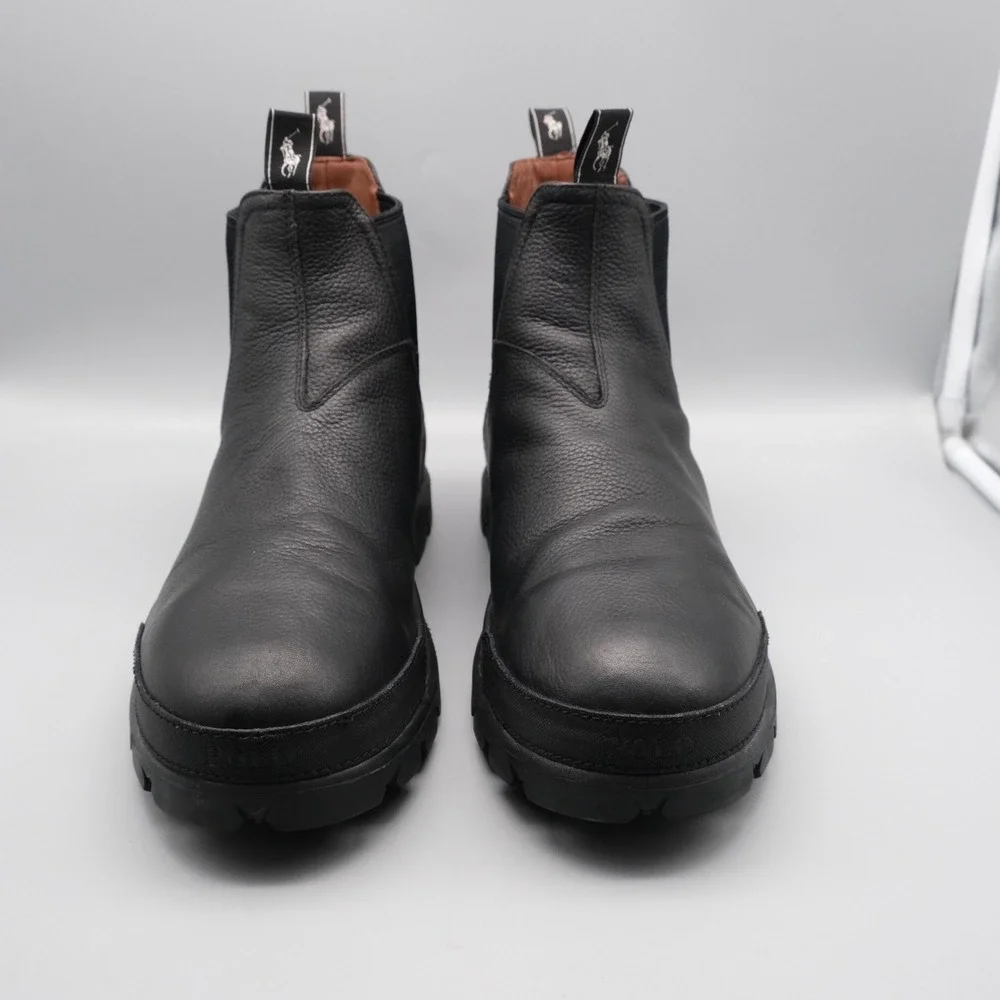 Polo Ralph Lauren Oslo Chelsea Boots Mens Size 11.5D Black Leather Lug Sole